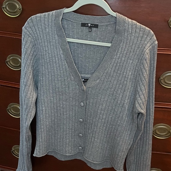 7 For All Mankind Gray Ribbed Cardigan & Cami Set - Picture 2 of 5